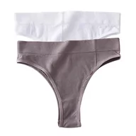 Majtki damskie - Stringi z wysokim stanem 2 szt. - Szary + biały L/XL - miniaturka - grafika 1