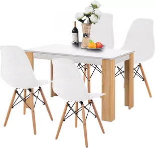 Stół + 4 Krzesła Nowoczesny Skandynawski Styl Skandi Biała - Stoły z krzesłami - miniaturka - grafika 1