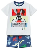Spodenki damskie - United Colors of Benetton Chłopięca pidżama pigmentowa (t-shirt + szorty) 30960p04a, wielokolorowa: biały i niebieski 101, XS, Wielokolorowy: biały i niebieski 101, XS - miniaturka - grafika 1