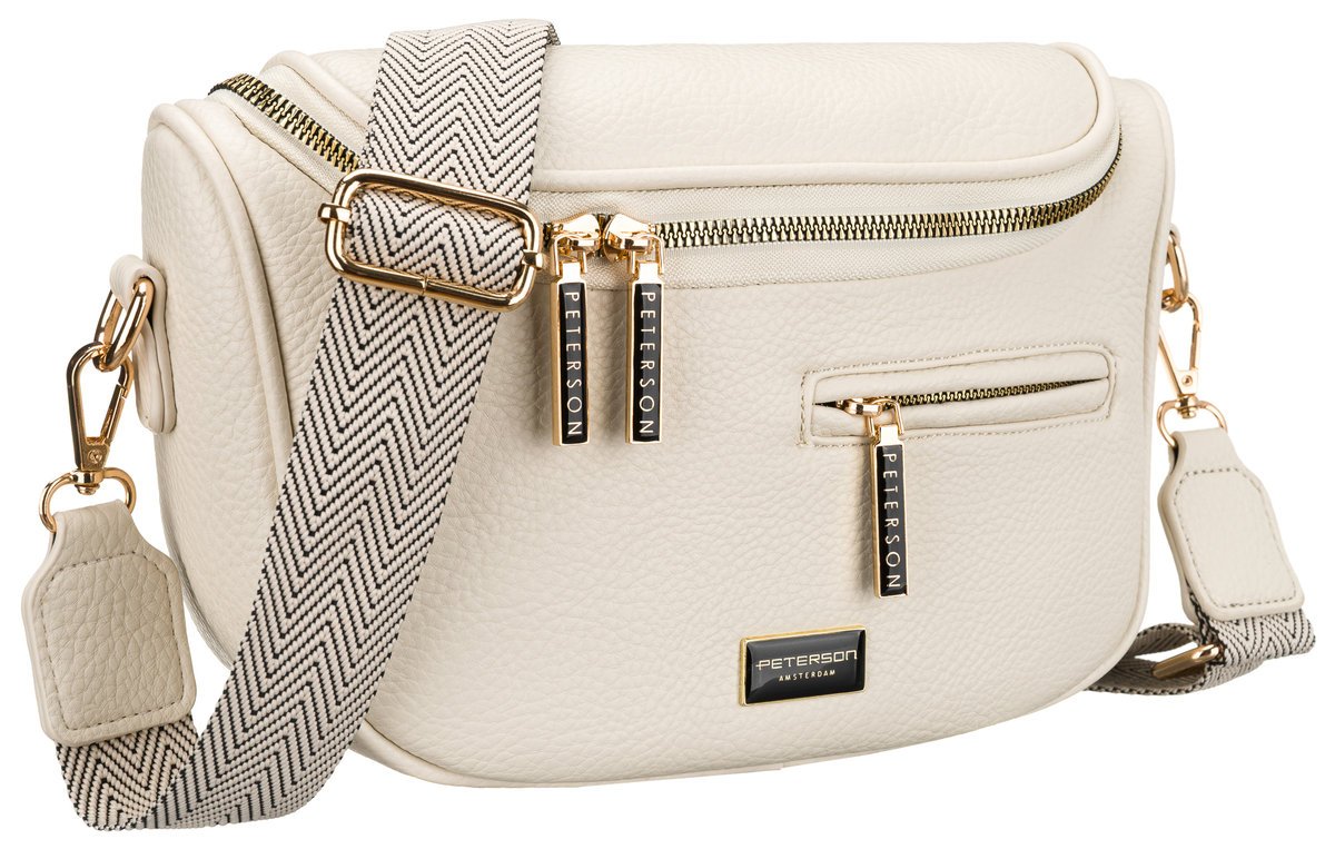 Saszetka damska na ramię PETERSON modna miejska złote okucia skóra ekologiczna kieszonki na drobiazgi telefon szeroki odpinany pasek mała listonoszk..
