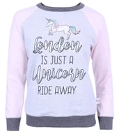 Bluzy damskie - Szaro-różowa bluza przez głowę Jednorożec S - miniaturka - grafika 1