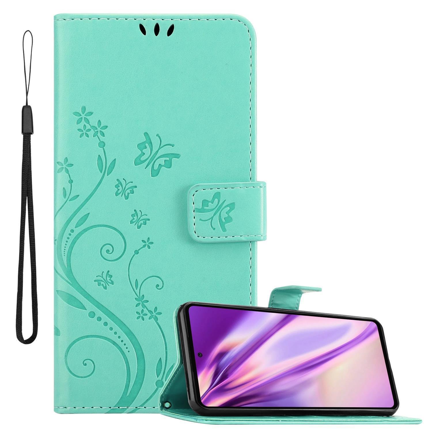 Cadorabo pokrowiec na Samsung Galaxy A72 4G / 5G pokrowiec ochronny w kolorze turkusowym pokrowiec ochronny pokrowiec na telefon komórkowy etui kwiaty kwiat