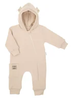 Pajacyki dla niemowląt - Dziecięcy pajac dresowy z kapturem beżowy Nicol,r.56 - miniaturka - grafika 1