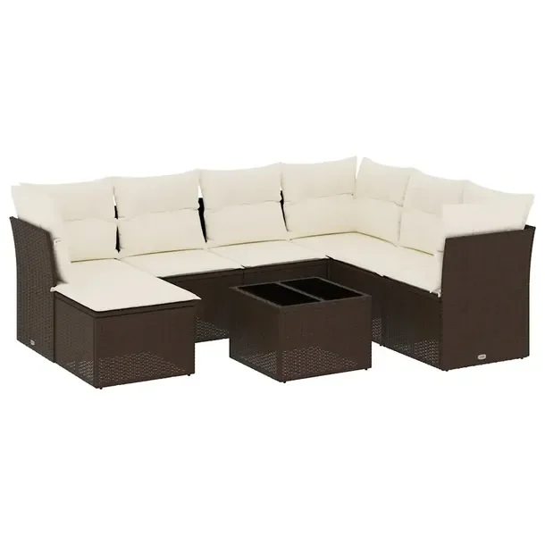 Zestaw wypoczynkowy z rattanu PE brązowy 234 x 179 x 69 cm z poduszkami