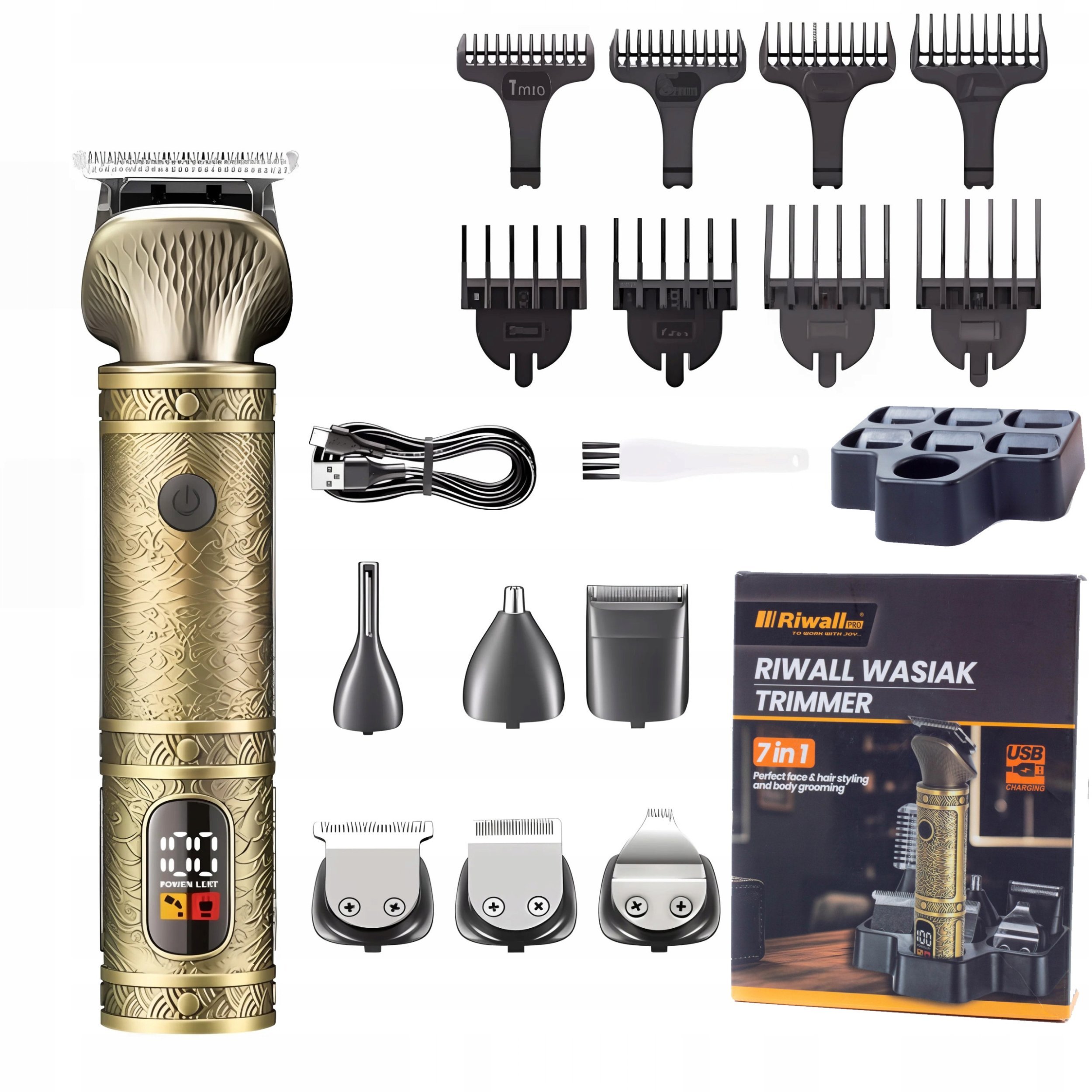 MASZYNKA DO STRZYŻENIA WŁOSÓW BRODY CIAŁA 7W1 TRYMER GOLARKA RIWALL RWC-02
