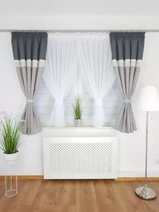 Firana gotowa- zestaw z zasłonami szary. nowoczesne firanki - Firany - miniaturka - grafika 1