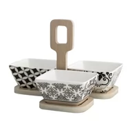 Miski i półmiski - Komplet 3 porcelanowych misek i bambusowej podkładki Brandani Alhambra - miniaturka - grafika 1