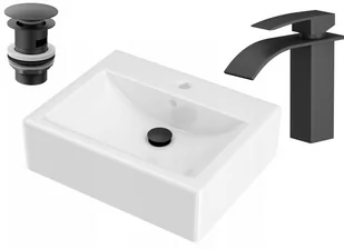 Umywalka Ceramiczna + Bateria +Korek Zestaw Czarny - Umywalki - miniaturka - grafika 1