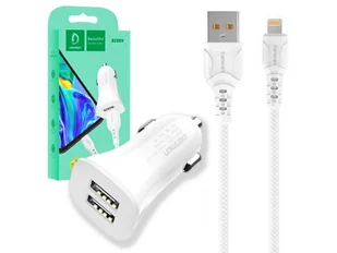 Denmen Ładowarka Samochodowa Auta 3A + Kabel Lightning 3100Ma 2X Usb - Ładowarki samochodowe - miniaturka - grafika 1