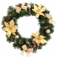 Ozdoby bożonarodzeniowe - Wieniec Bożonarodzeniowy Złoty Wianek Świąteczny Na Drzwi 40 Cm Udekorowany - miniaturka - grafika 1