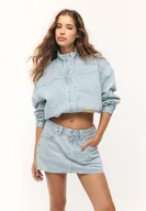 Spódnice - Stradivarius D62 Jeansowe spódnicospodenki SZARY DENIM 34 - miniaturka - grafika 1