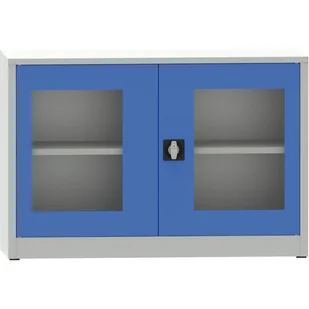 B2B Partner Szafa z półkami spawana ze szklanymi drzwiami, 800 x 1200 x 600 mm, szara/niebieska 178610 - Szafy biurowe - miniaturka - grafika 1