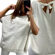 Bluzki damskie - LUŹNA TUNIKA Z WIĄZANIEM I CEKINAMI wiskoza muślin elegancka 50 52 5XL 6XL - miniaturka - grafika 1