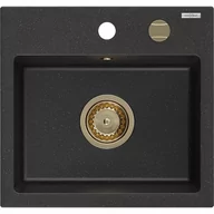 Zlewozmywaki - Mexen Milo zlewozmywak granitowy 1-komorowy 435 x 410 mm,  czarny/srebrny metalik, syfon złoty - miniaturka - grafika 1