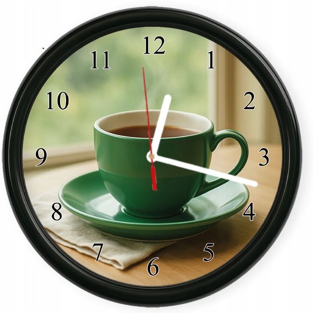 Herbata Zegar ścienny zielona filiżanka naturalna dekoracja do wnętrz domu