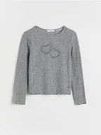 Bluzki dla dziewczynek - Reserved - Prążkowana koszulka z aplikacją - ciemnoszary - miniaturka - grafika 1