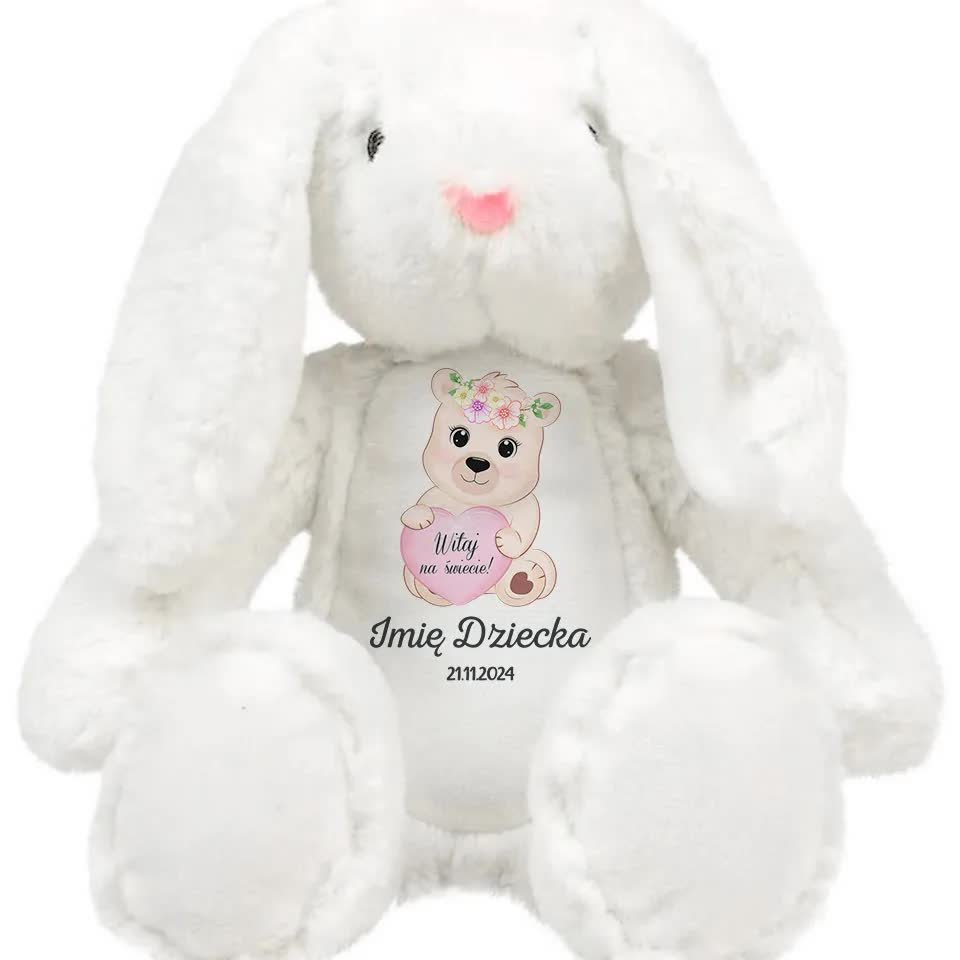 KRÓLICZEK PRZYTULANKA Dla Dziecka Personalizwoane DATA NARODZIN Różowe Wz