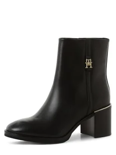 Tommy Hilfiger - Skórzane botki damskie, czarny - Botki damskie - miniaturka - grafika 1
