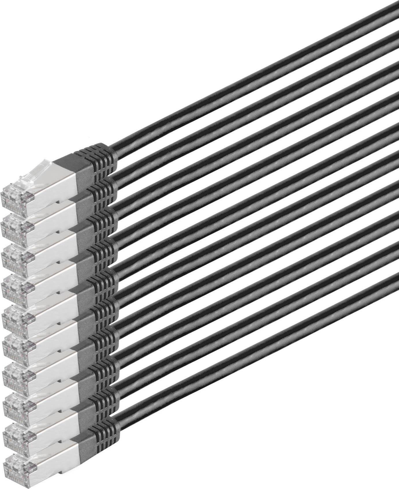 Kabel sieciowy patch S/CONN, kat. 6, S/FTP, PIMF, bezhalogenowy, VE10, czarny, 0,5 m (75711-H0.5S-SET10)