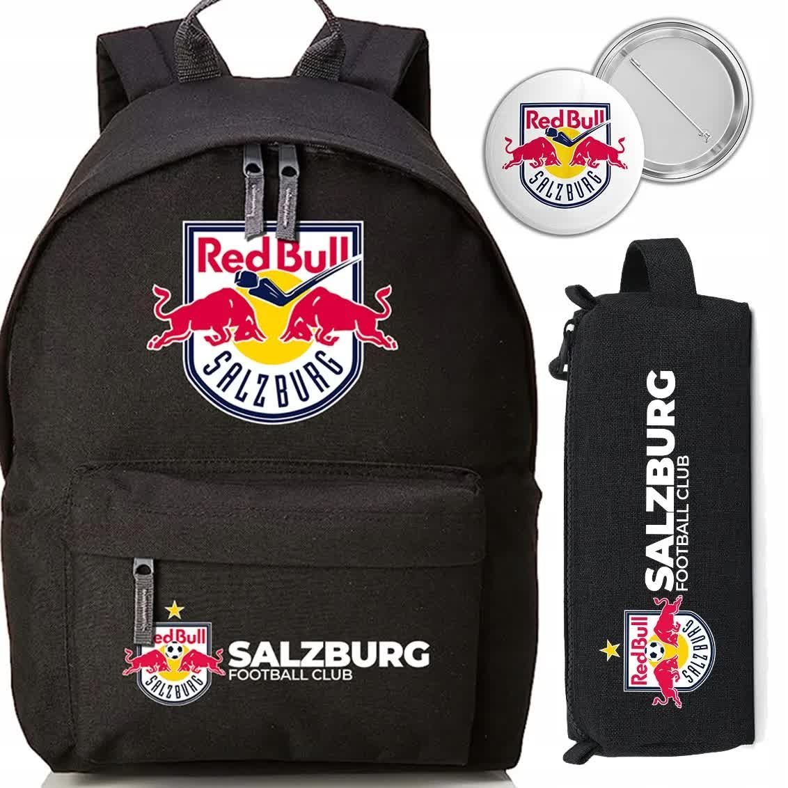 Zestaw do Szkoły Czarny Plecak + Piórnik + Pin SALZBURG FC Piłka Klub