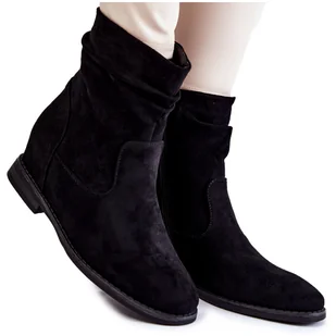 S.Barski Modne Zamszowe Botki Na Ukrytym Koturnie Czarne Finney - Botki damskie - miniaturka - grafika 1