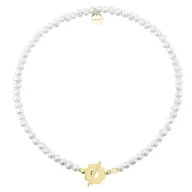 Naszyjniki - Choker perłowy z pozłacanym zapięciem kwiatem elegancki naszyjnik z pereł - Manoki - miniaturka - grafika 1