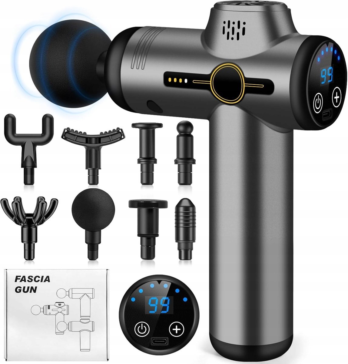 Pistolet do Masażu Masażer do Pleców, Stóp i Ciała 8 końcówek Massage Gun