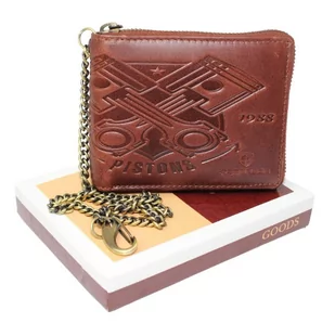 Portfel Męski Skórzany Peterson Skóra Naturalna Duży Piórnik Z Zapięciem Na Suwak 1292 BRĄZOWY "PISTONS" 13 x 10 x 2 [cm] - Portfele - miniaturka - grafika 1