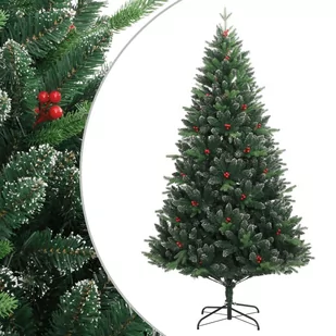 vidaXL Sztuczna choinka zawiasowa z czerwonymi jagodami, 150 cm - Choinki - miniaturka - grafika 1