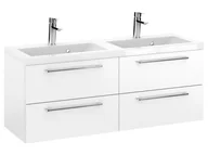 Szafki łazienkowe - Szafka Wisząca Z Umywalką RON 120 cm DUO - Biały Mat - Uchwyty Chromowane - miniaturka - grafika 1