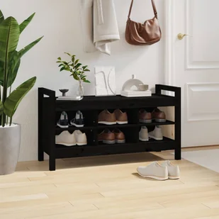 Ławka do przedpokoju, czarna, 110x40x60 cm, lite drewno sosnowe - Ławki do przedpokoju - miniaturka - grafika 6