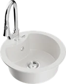 Zlewozmywaki z baterią - Mexen Diego zlewozmywak granitowy 1-komorowy z baterią kuchenną Elia, biały - 6512-20-670101-00 - miniaturka - grafika 1