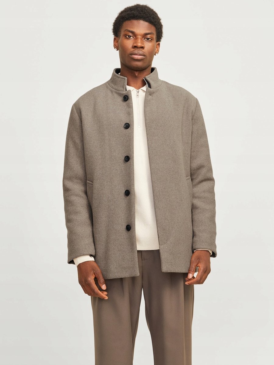 JACK & JONES BEŻOWY KLASYCZNY PŁASZCZ Z WEŁNĄ ZAPINANY M 7AA