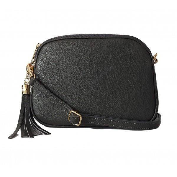 Listonoszka trzy komory frędzelek, złote okucia Vera Pelle Szara ,Grafit VP3KZG