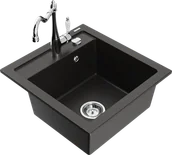 Zlewozmywaki z baterią - Mexen Vito zlewozmywak granitowy 1-komorowy z baterią kuchenną Carla, czarny/złoty metalik - 6503-75-670700-00 - miniaturka - grafika 1