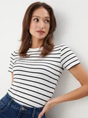 Koszulki i topy damskie - Mohito - T-shirt w paski - biały - miniaturka - grafika 1