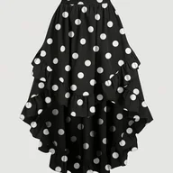 Spódnice - TEMU Elegancka spódnica midi z wysokim stanem i kropkami dla kobiet - letni styl, konstrukcja z warstwowymi falbankami, czarno-biała, idealna do - miniaturka - grafika 1