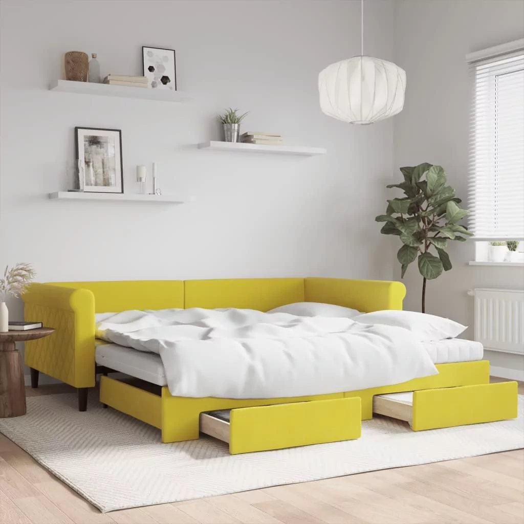 Sofa rozsuwana z szufladami, żółta, 100x200 cm, aksamit Lumarko!