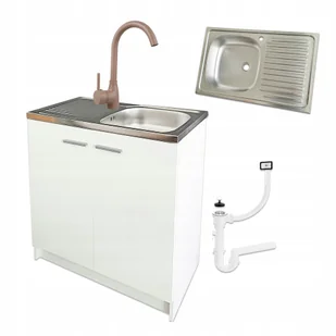 Biała Szafka Kuchenna Stojąca 80 cm Zlew Bateria Wysoka Beżowa Syfon - Szafki kuchenne Biała Szafka Kuchenna Stojąca 80 cm Zlew Bateria Wysoka Beżowa Syfon - Szafki kuchenne - miniaturka - grafika 1