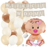 Balony i akcesoria - ZESTAW balonów WITAJCIE W DOMU kraft - bobas różowy + balony brązowe WITAJ boho powitanie dziecka - miniaturka - grafika 1