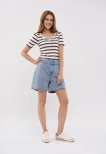 Szorty jeansowe z wysokim stanem E-TOOLSY - Spodenki damskie - miniaturka - grafika 1