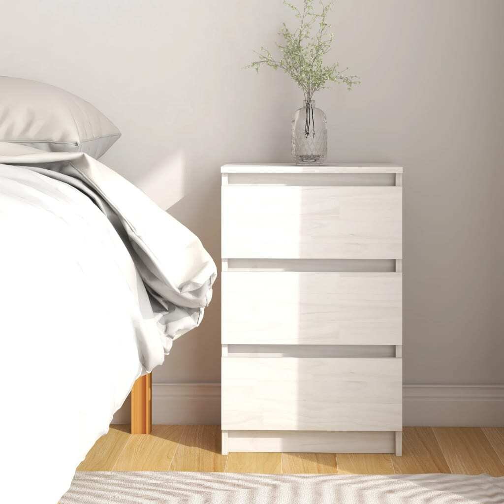 Szafka nocna biała 40x29,5x64 cm lite drewno sosnowe