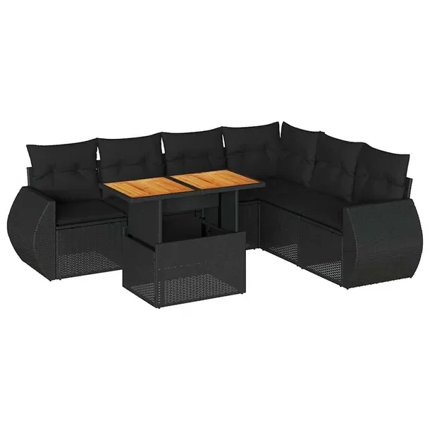 Zestaw mebli ogrodowych modułowych z rattanem PE, czarny, wymiary: 100x55x