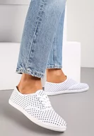 Trampki damskie - Białe Tenisówki przed Kostkę w Kropki Porenia - miniaturka - grafika 1