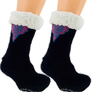 CIEPŁE MĘSKIE SKARPETY KAPCIE GÓRALSKIE ANTYPOŚLIZGOWE MIŚ CZARNE 41-46 - Skarpetki męskie - miniaturka - grafika 1