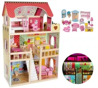 Domki dla lalek - MEGA DOMEK DLA LALEK Drewniany 3 Piętra Światło LED Meble 90cm Realistyczny - miniaturka - grafika 1
