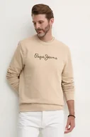 Bluzy męskie - Pepe Jeans bluza bawełniana NEW JOE CREW męska kolor beżowy z aplikacją PM582715 - miniaturka - grafika 1