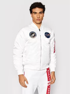 Kurtki męskie - Alpha Industries Kurtka bomber Nasa 166107LP Biały Slim Fit - grafika 1