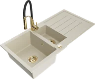 Zlewozmywaki z baterią - Mexen Andres zlewozmywak granitowy 1,5-komorowy z ociekaczem i baterią kuchenną Aster, beżowy - 6515-69-73450-57-G - miniaturka - grafika 1