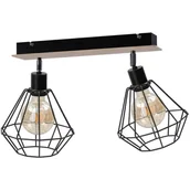 Lampy sufitowe - KET Loftowa LAMPA sufitowa druciana OPRAWA metalowa czarna drewno - miniaturka - grafika 1